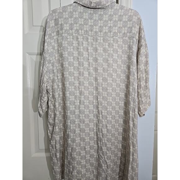 J. Ferrar Men's XLT Vintage Button Up Short Sleeve Rayon Shirt Beige Print - Picture 3 of 6